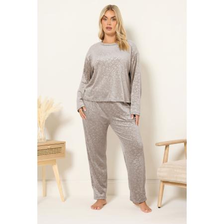 Yours Curve Natural Brown Reliëf Luipaard Super Luxe Loungeset Size 66-68