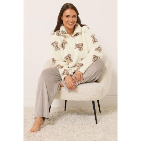 Yours Curve Ivoorwitte Teddy Print Borg Lounge Set Size 66-68