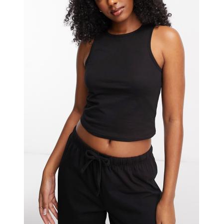 ASOS DESIGN Mix en match Katoenen pyjamahemd met racer voorkant in zwart