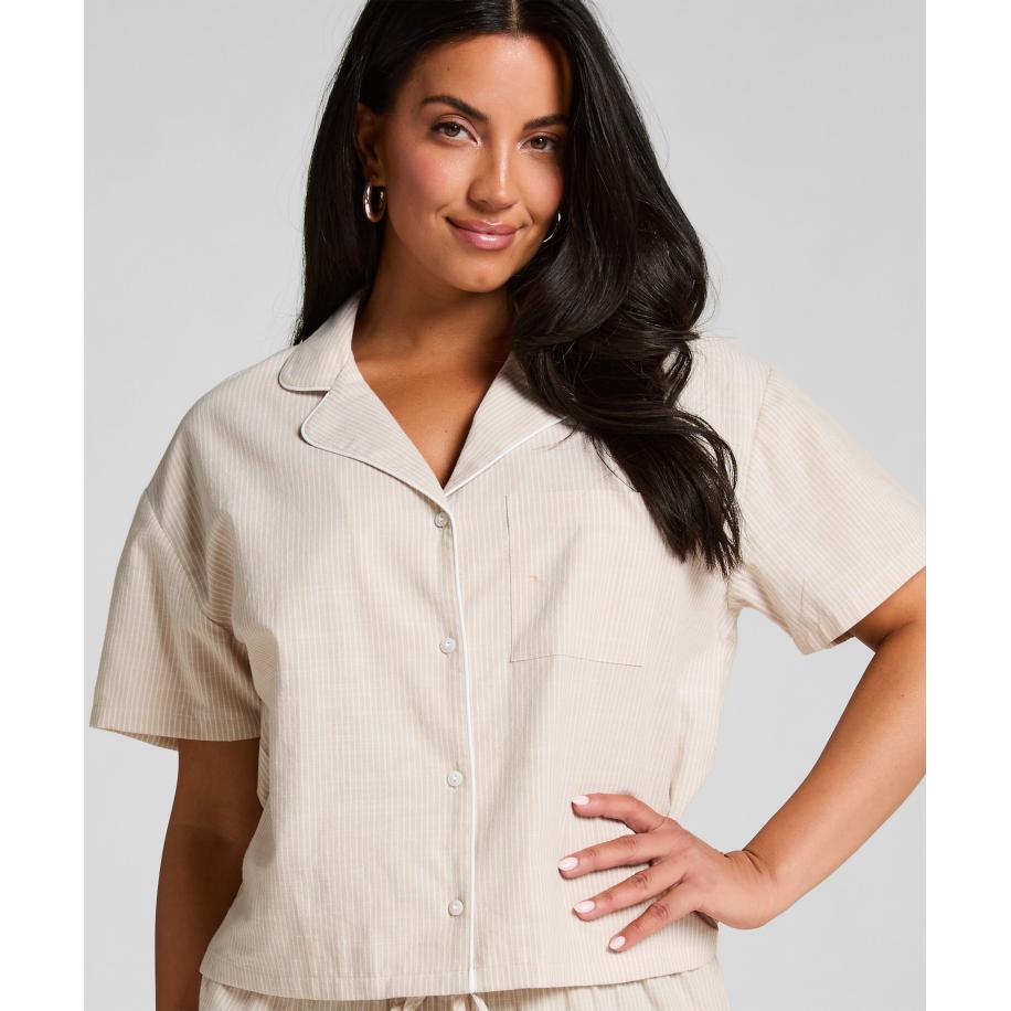 Hunkemöller katoenen pyjama top Beige Bruin