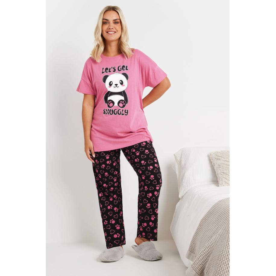 Yours Pyjamaset Met 'Let's Get Snuggly' Slogan En Wijde Pijpen In Roze Size 66-68 Roze