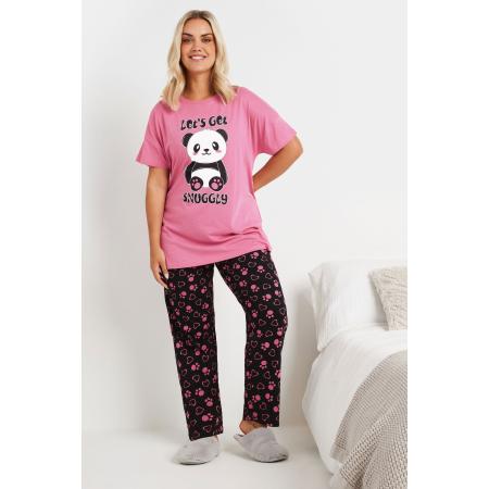 Yours Pyjamaset Met 'Let's Get Snuggly' Slogan En Wijde Pijpen In Roze Size 66-68
