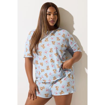 Limited Collection Pyjamaset Met Teddybeer En Strikprint In Lichtblauw Size 54-56