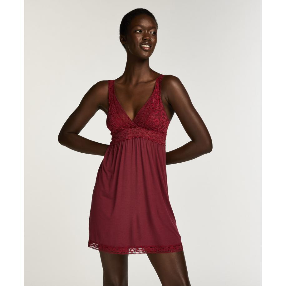 Hunkemöller Slipdress Jersey Grafic Lace Paars Paars