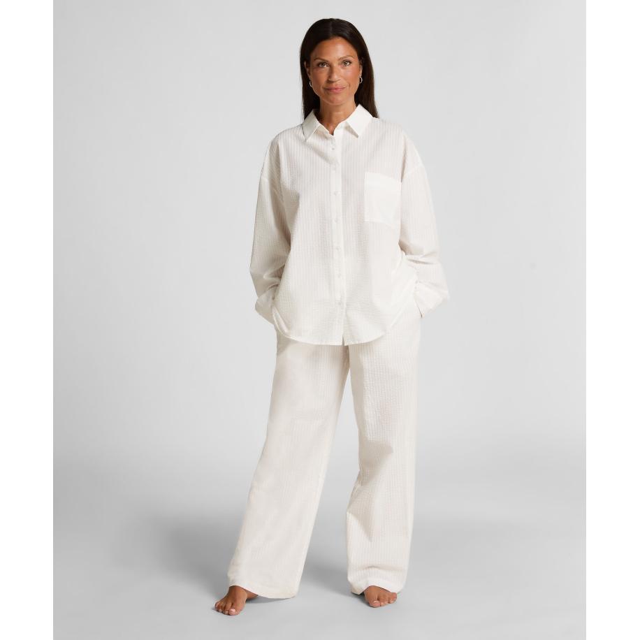 Hunkemöller Pyjamabroek Katoen Seersucker Wit Wit