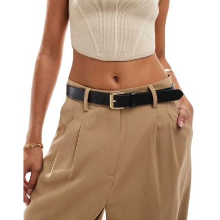 Pieces Riem met leerlook in zwart