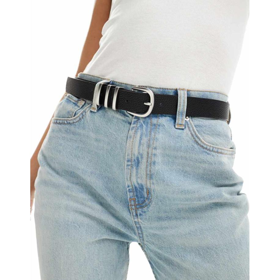 Pieces Riem met zilveren gesp in zwart Zwart