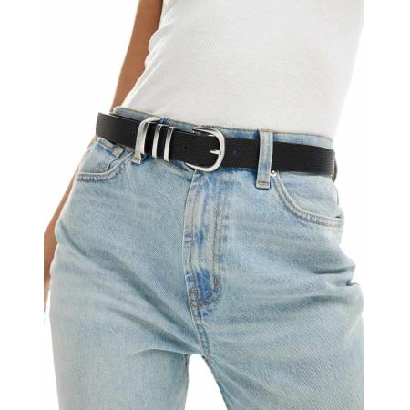 Pieces Riem met zilveren gesp in zwart