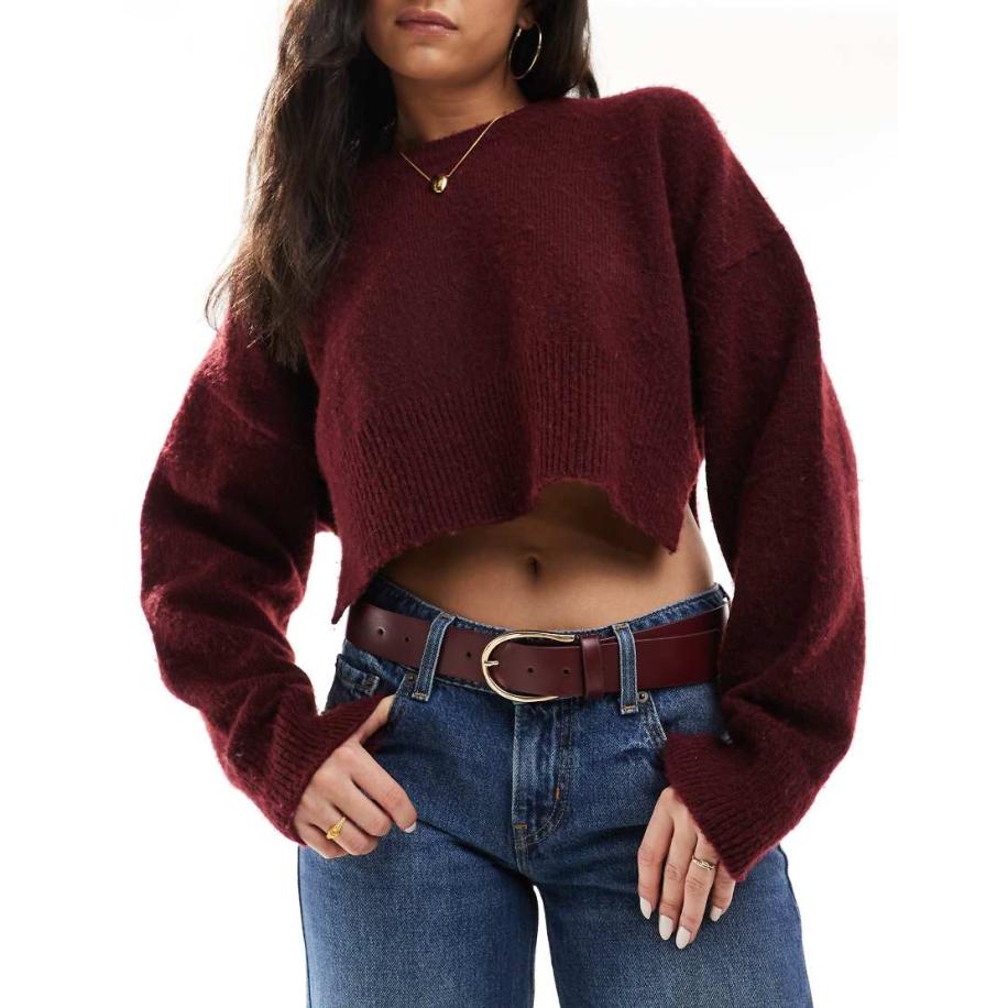 ASOS DESIGN Heup- en taille jeans riem met halvemaanvormige gesp in bordeauxrood Rood