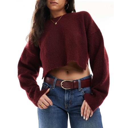 ASOS DESIGN Heup- en taille jeans riem met halvemaanvormige gesp in bordeauxrood