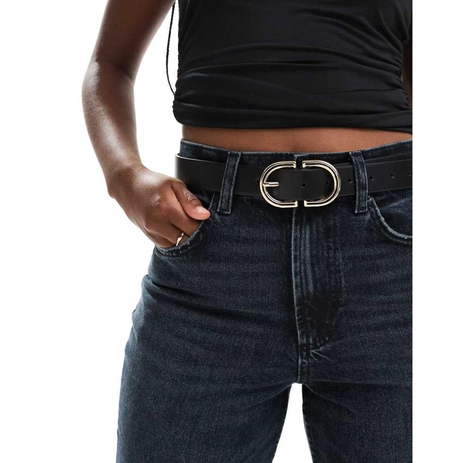 ASOS DESIGN Heup- en tailleriem in zwart met goudkleurige gesp Zwart