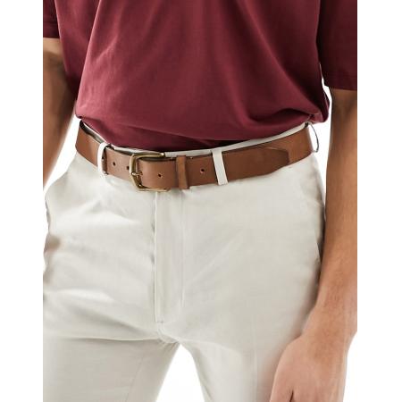 ASOS DESIGN - Leren riem met gepolijste gouden gesp in vintage bruin