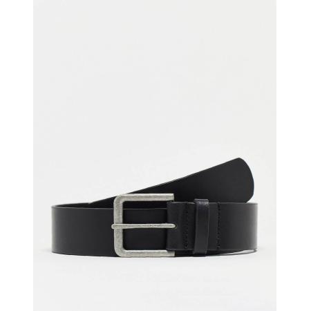 ASOS DESIGN - Nette riem van leer in zwart met gepolijste zilveren gesp