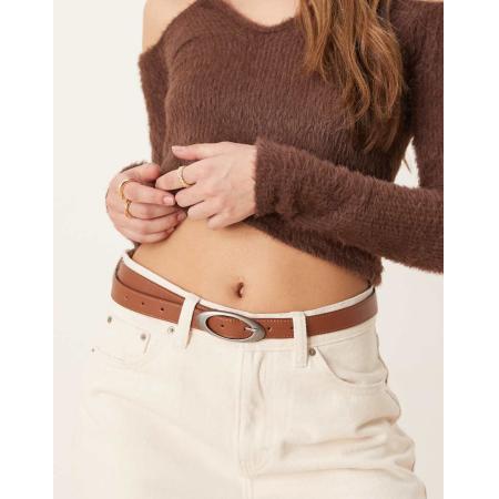 ASOS DESIGN Heup- en tailleriem voor jeans in lichtbruin met ovalen gesp