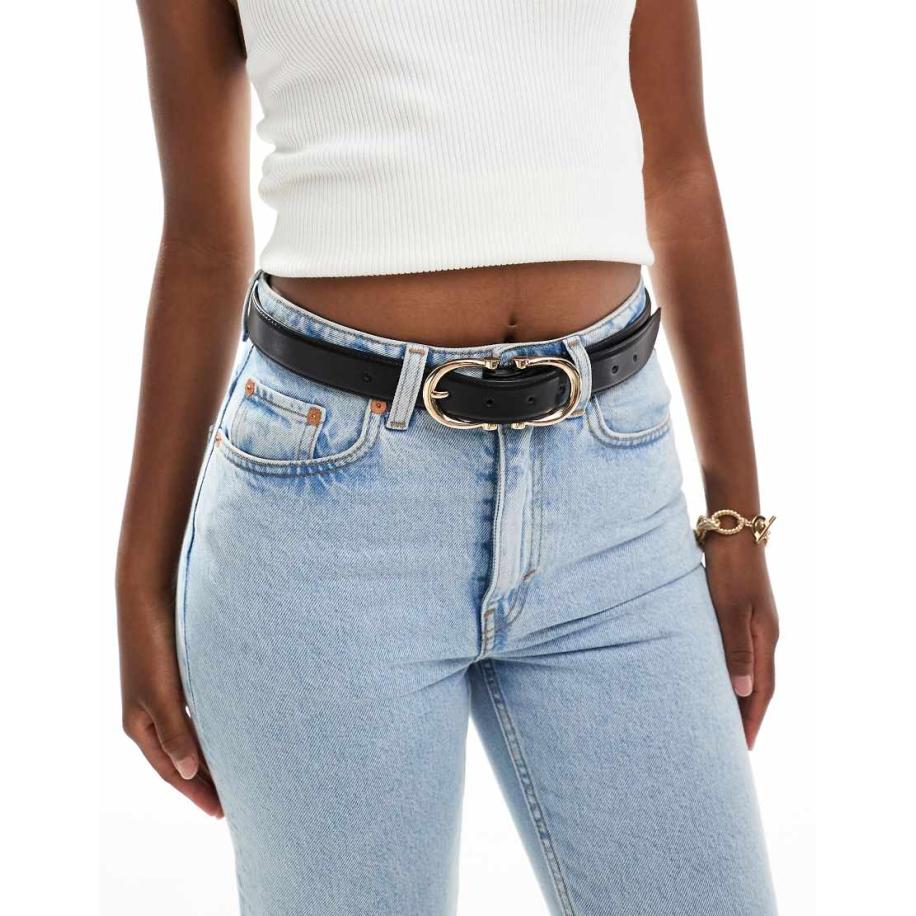ASOS DESIGN Heup- en tailleriem met dubbele halve maanvormige gesp in zwart Zwart