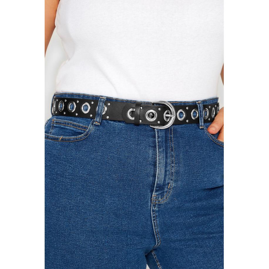 Yours Riem Met Eyelets & Studs In Zwart/Zilversize 52-54 Zwart