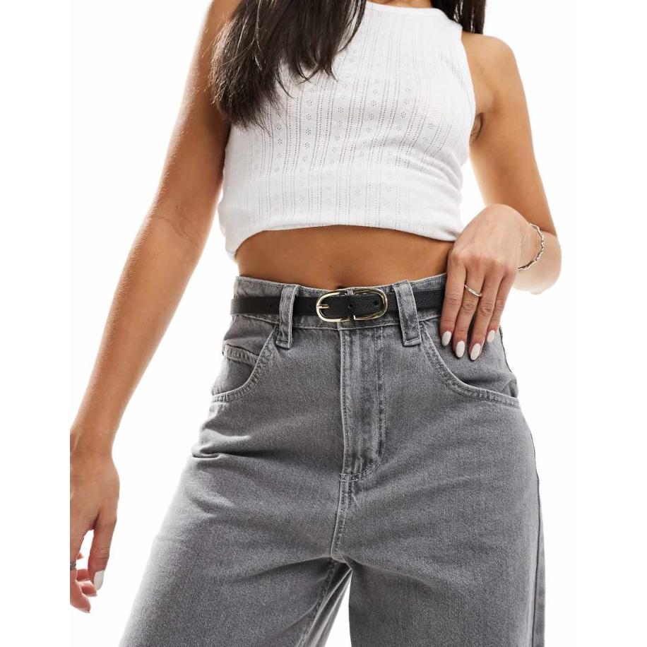 Pieces Riem met leerlook en dubbele gouden gesp in zwart Zwart