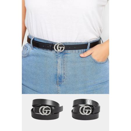 Yours 2Pack Zwarte & Krokodillenprint Initial Logo Riemensize 56-60