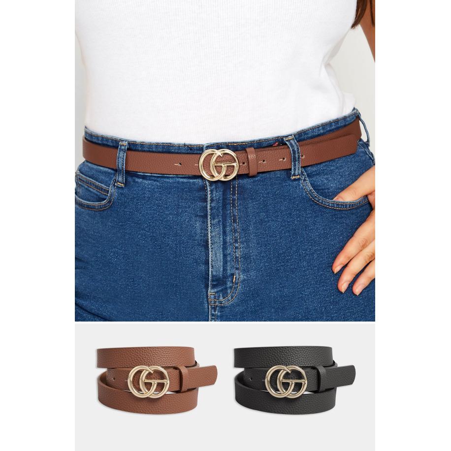 Yours Set Van Twee Paar Riemen Met Dubbele Cirkel In Zwart/Bruinsize 58-60 Zwart