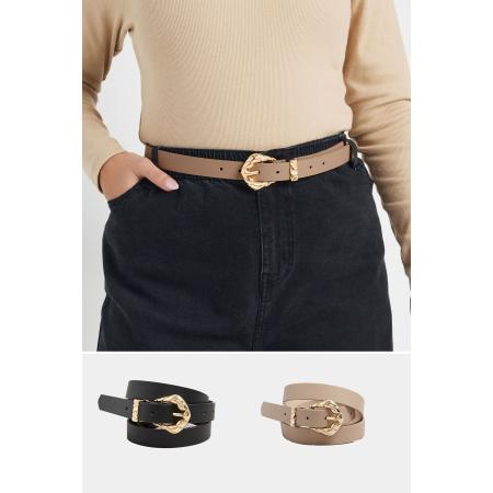 Yours Set Van Twee Paar Riemen Met Gedraaide Gesp In Bruin/Zwartsize 58-60