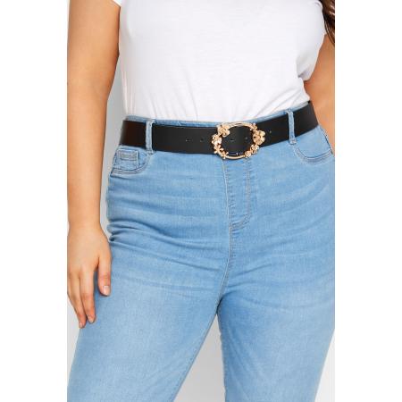 Yours Riem Met Gesp Met Bloemontwerp In Zwart/Goudsize 56-60