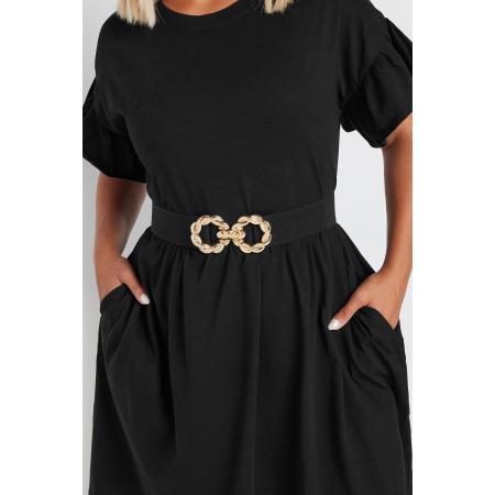 Yours Tailleriem Met Stretch En Gedraaide Gesp In Zwart/Goudsize 42-44