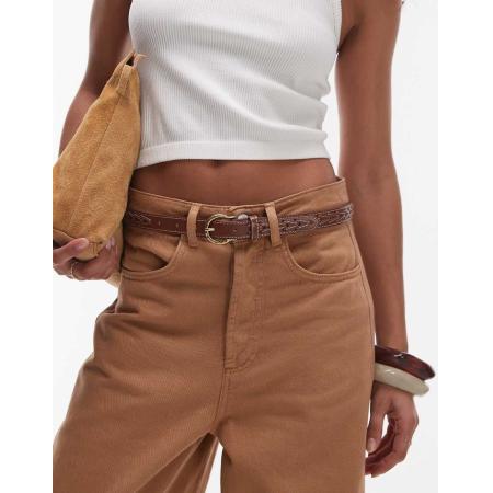 Mango Smalle riem met gevlochten detail in bruin