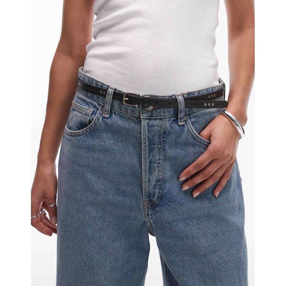 Levi's Leren riem met studs in zwart Zwart