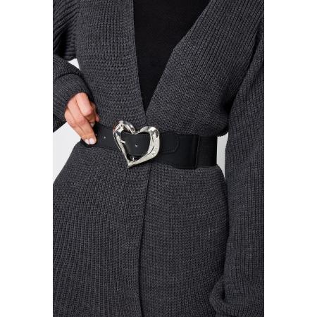 Yours Brede Riem Met Stretch En Gesp Van Hartontwerp In Zwart/Zilversize 58-60