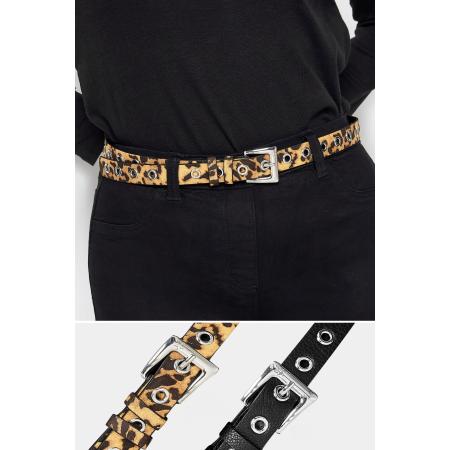 Yours Set Van Twee Paar Riemen Met Dierenprint In Zwart/Beigesize 56-60