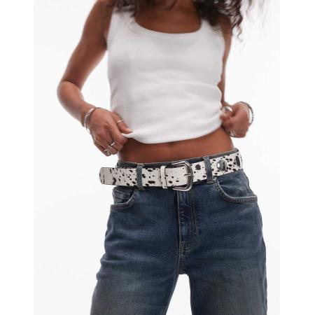 Topshop Blair Leren riem met een zilverkleurige studs in dierenprint-Veelkleurig