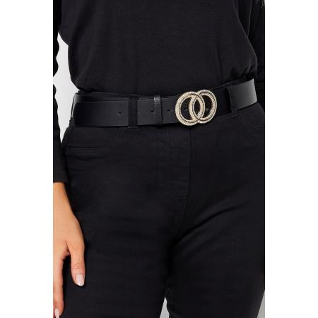 Yours Riem Met Dubbele Cirkelgesp Met Diamantjes In Zwartsize 52-54