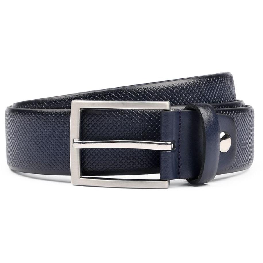 Suitable Riem Structuur Leer Navy Blauw