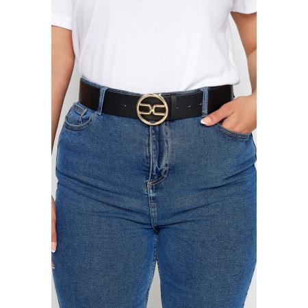 Yours Riem Met Ronde Gesp Met Schakeldetail In Zwart/Goudsize 52-54