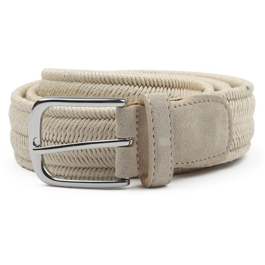 Profuomo Waxed Geweven Riem Ecru Bruin