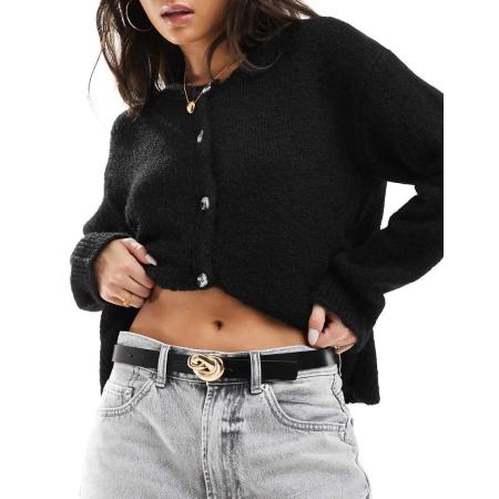 ASOS DESIGN Leren heup- en tailleriem met geknoopte gesp-Zwart