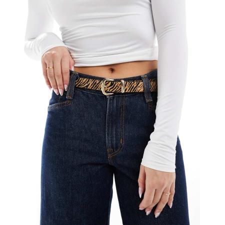 ASOS DESIGN Leren taille- en heupriem met tijgerprint en ovale gesp-Veelkleurig