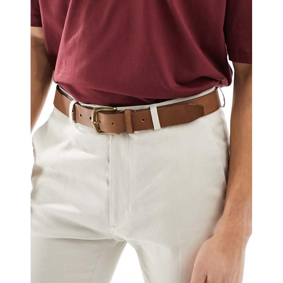 ASOS DESIGN - Leren riem met gepolijste gouden gesp in vintage bruin Bruin