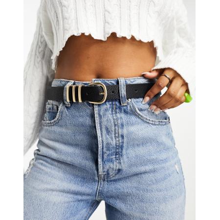 Pieces Zwarte riem met goudkleurige gesp-Neutraal