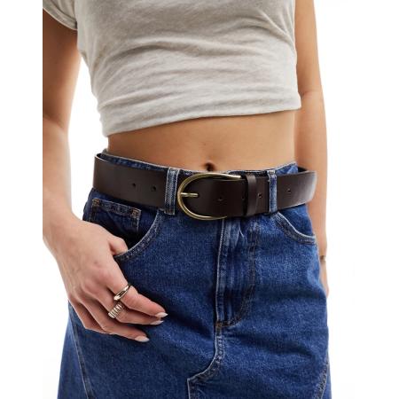 ASOS DESIGN Heup- en taille jeans riem met halvemaanvormige gesp in bruin