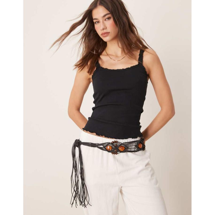 ASOS DESIGN Macramé riem in zwart Zwart