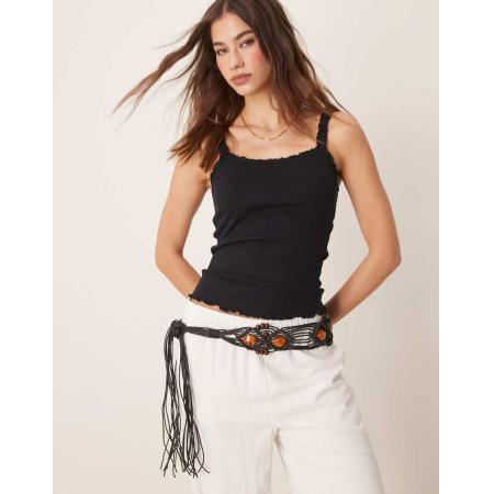 ASOS DESIGN Macramé riem in zwart