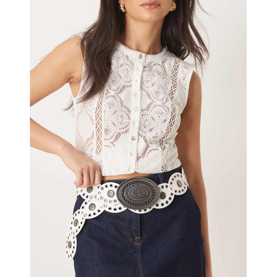 ASOS DESIGN Statement riem met schijven in wit Wit