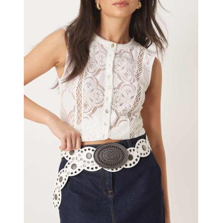 ASOS DESIGN Statement riem met schijven in wit