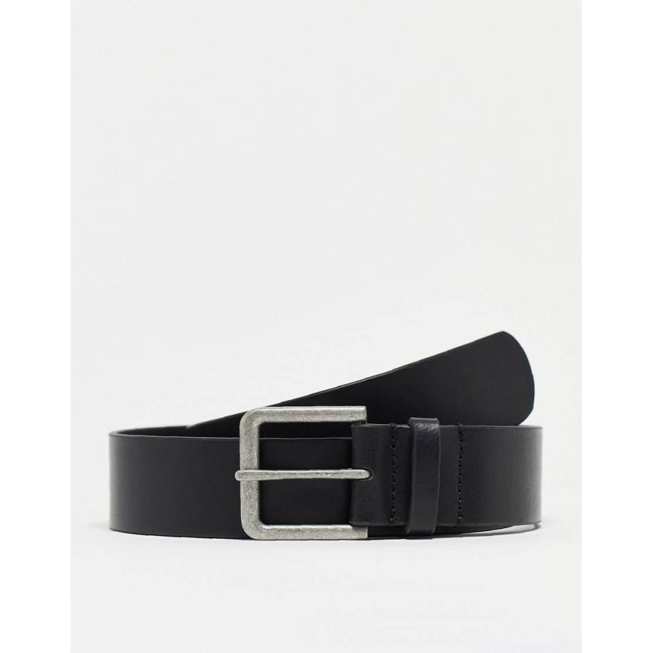 ASOS DESIGN - Nette riem van leer in zwart met gepolijste zilveren gesp Zwart