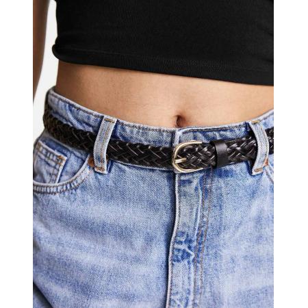 Pieces Gevlochten imitatieleren riem met gouden gesp in zwart