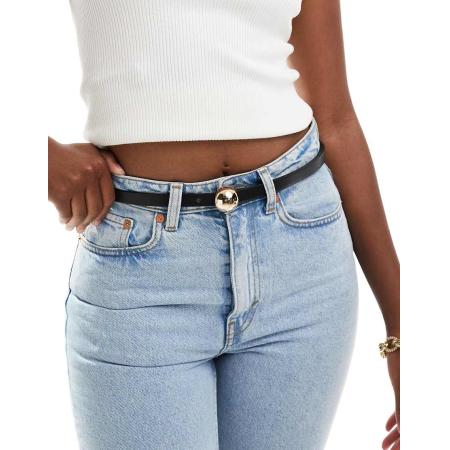 ASOS DESIGN Skinny heup- en tailleriem met bolle sluiting in zwart
