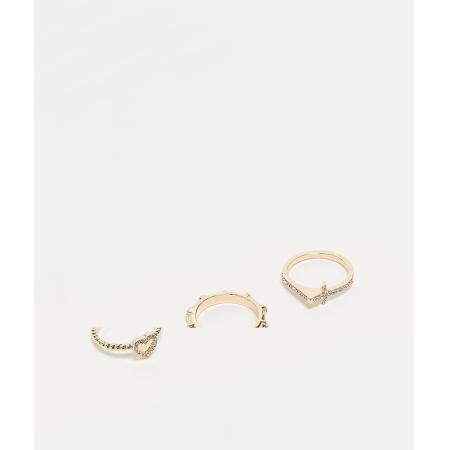 Reclaimed Vintage Set van 3 ringen met kruisje en hartje in goudkleur