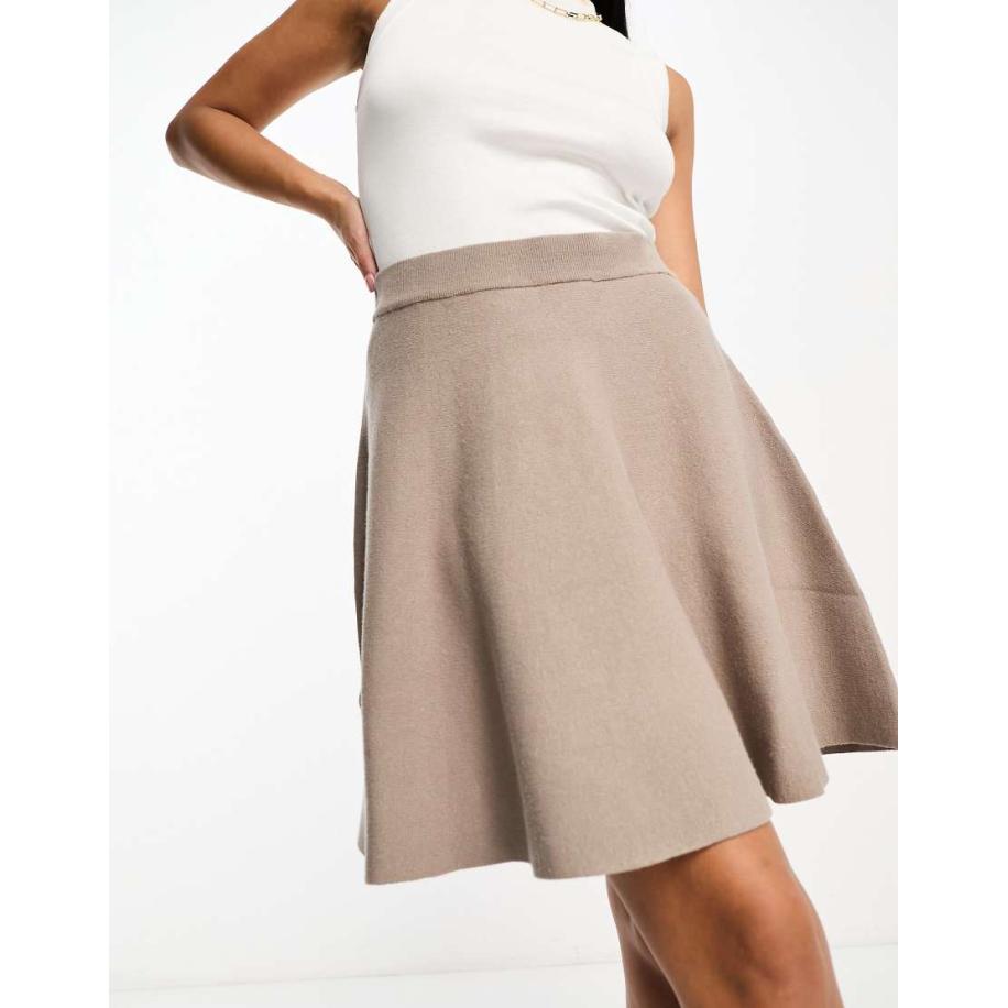 YAS Gebreide minirok met godet-plooien in paddenstoelenkleur-Neutraal Multicolor