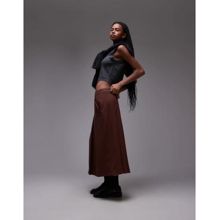 Topshop Midi rok met rechte plooien in bruin